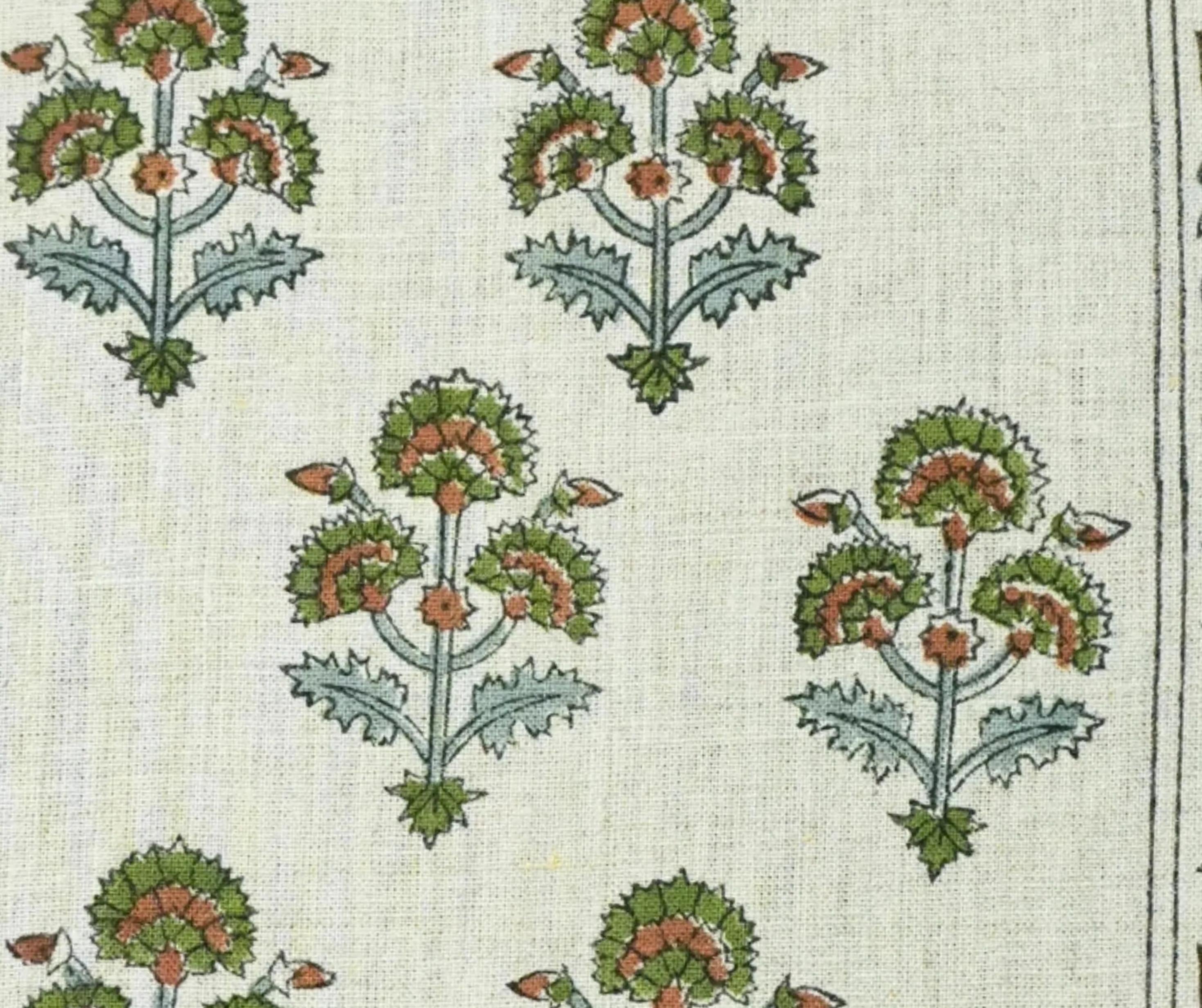 Linen Block Print Fabric 58 Inch Width Medium Weight Linen Natural Base Color Handmade Creative Design To Make Curtains and Drapes Upholstery Pillow Covers Tablecloths and Runners Lampshades by Fabritual