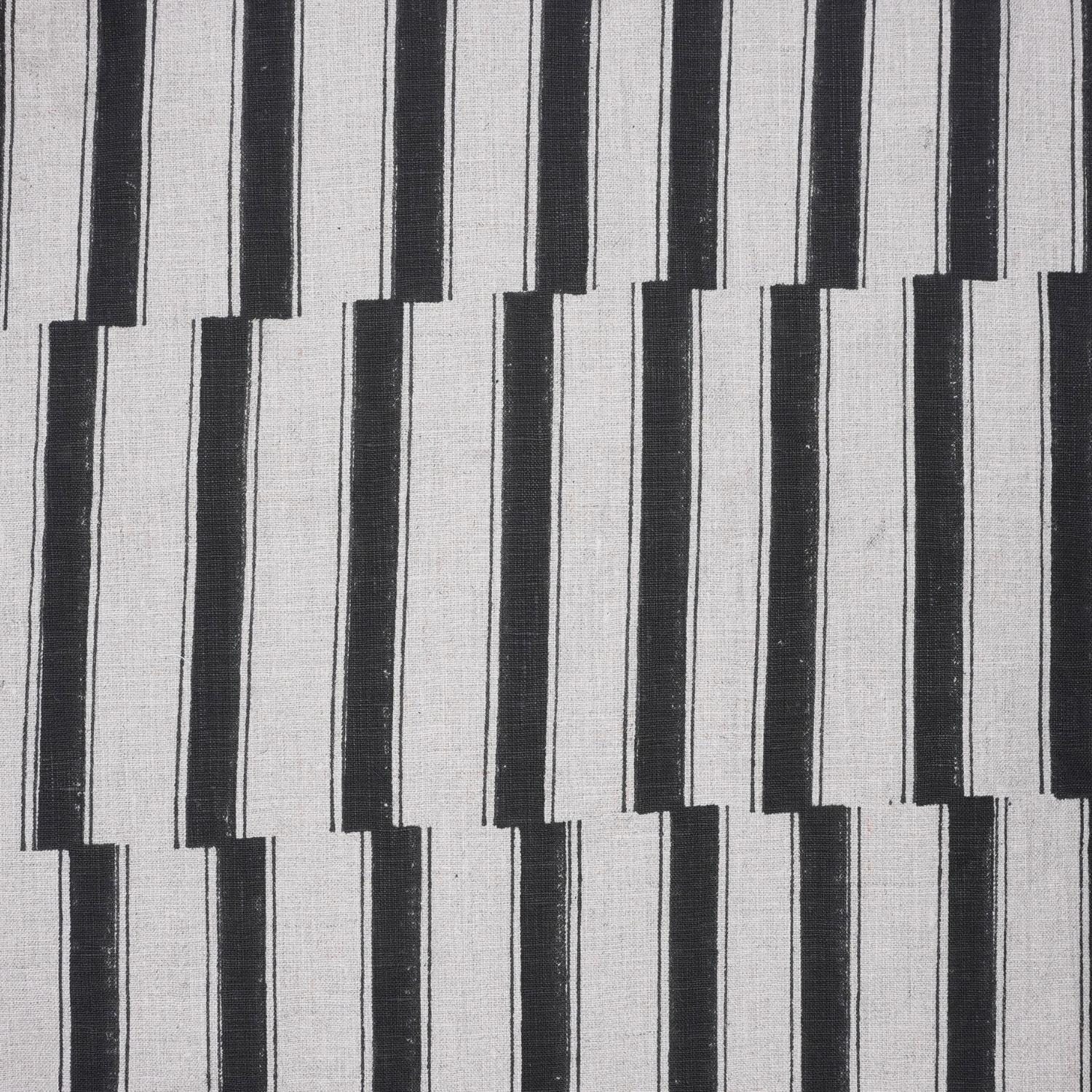 Hand Block Printed Black Stripe Pure Linen Boho Fabric for Curtains & Sofa Covers - Lekh Design