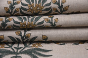 Linen Block Print Fabric 58 Inch Width Medium Weight Linen Natural Base Color Curtains and Drapes Upholstery Handmade Art Pillow Covers Tablecloths and Runners Bedding Tote Bag Lampshades Napkins by Fabritual