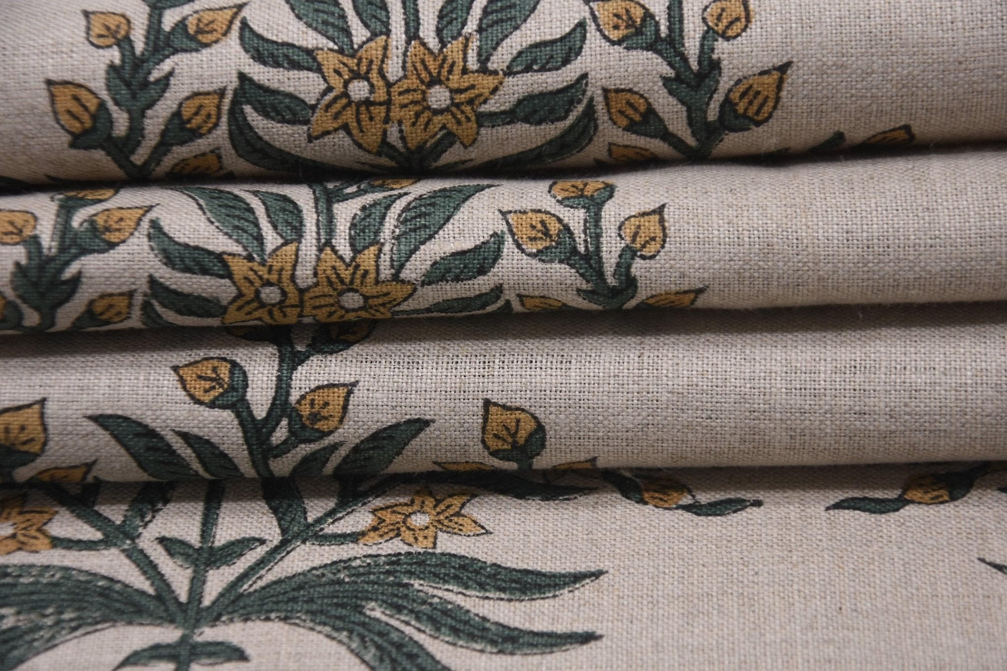 Linen Block Print Fabric 58 Inch Width Medium Weight Linen Natural Base Color Curtains and Drapes Upholstery Handmade Art Pillow Covers Tablecloths and Runners Bedding Tote Bag Lampshades Napkins by Fabritual