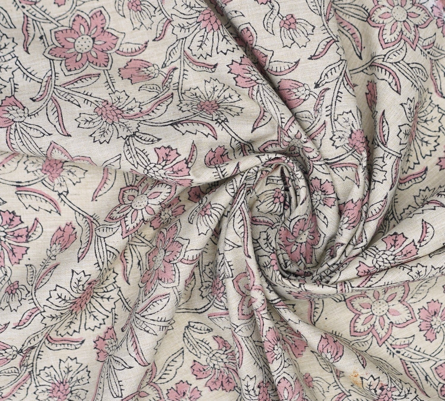 Handmade Boho Floral Fabric in Pink on Linen Blend  - Jarul Design