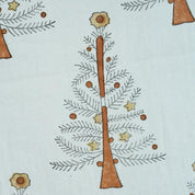 Indian Handmade Brown Block Printed Floral Christmas Decor Thick Cotton White Fabric – CHRISTMAS TREE