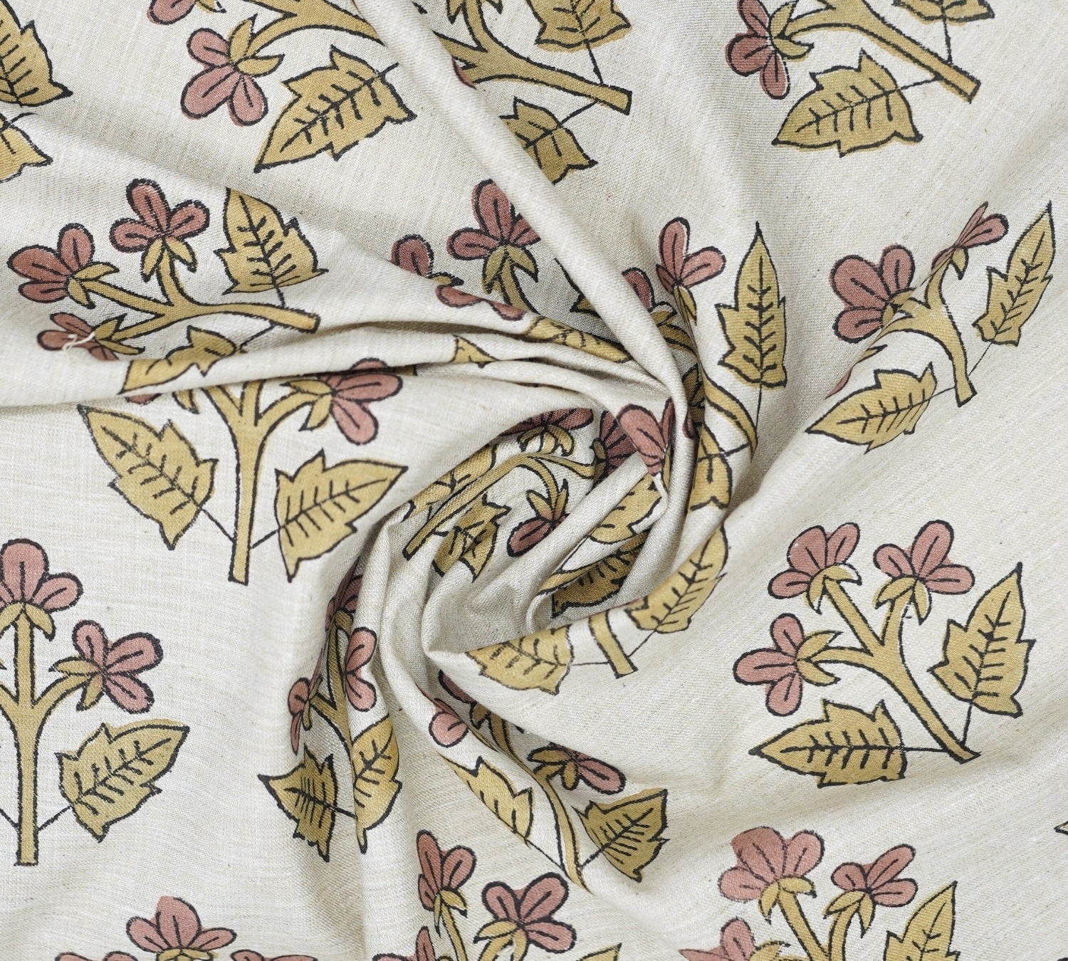 Handblock Printed Boho Style Pink Floral Linen Blend Fabric – Chahat Print 