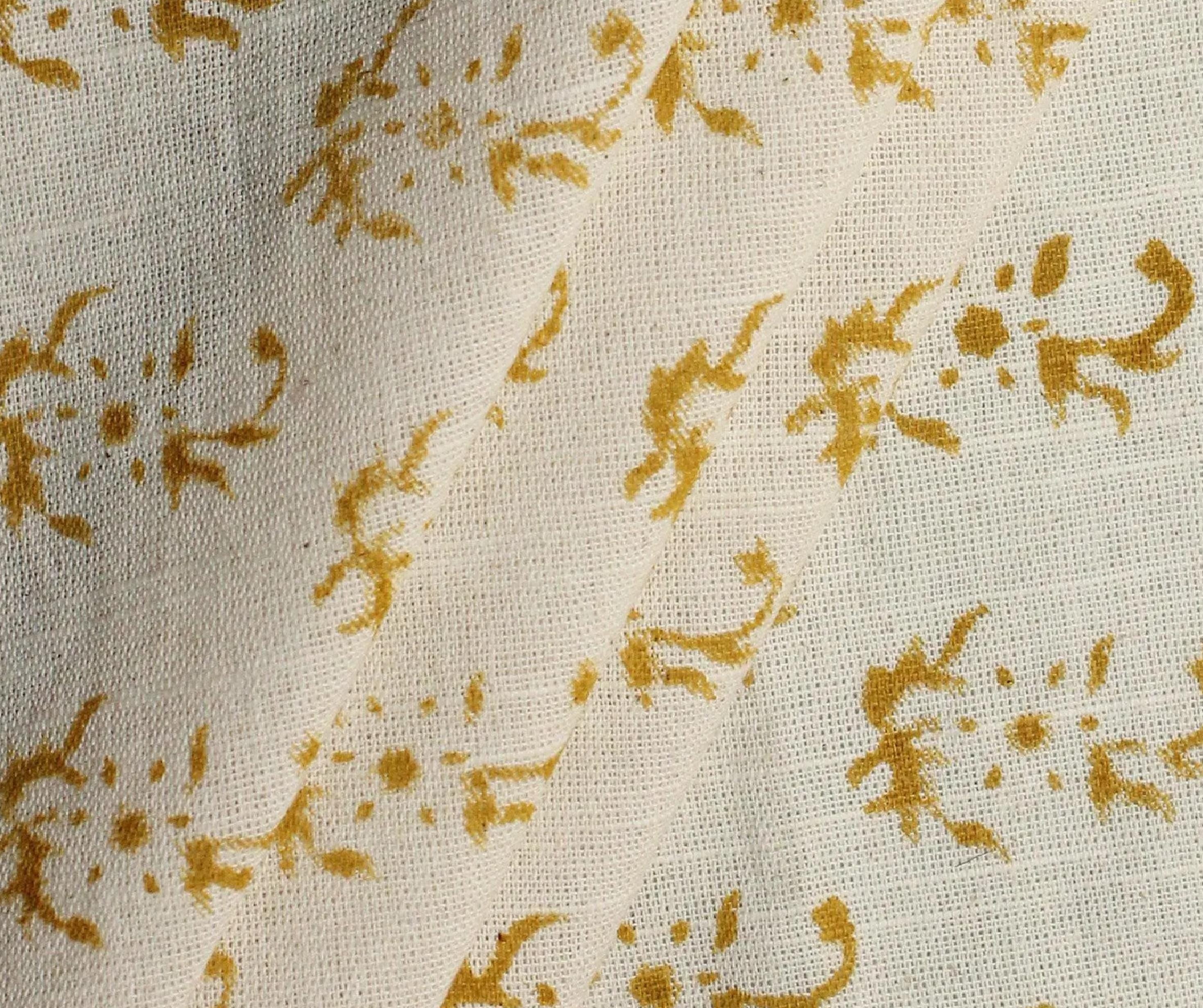 Linen Block Print Fabric 58 Inch Width Medium Weight Linen Natural Base Color Curtains and Drapes Upholstery Handmade Art Pillow Covers Tablecloths and Runners Bedding Tote Bag Lampshades Napkins by Fabritual