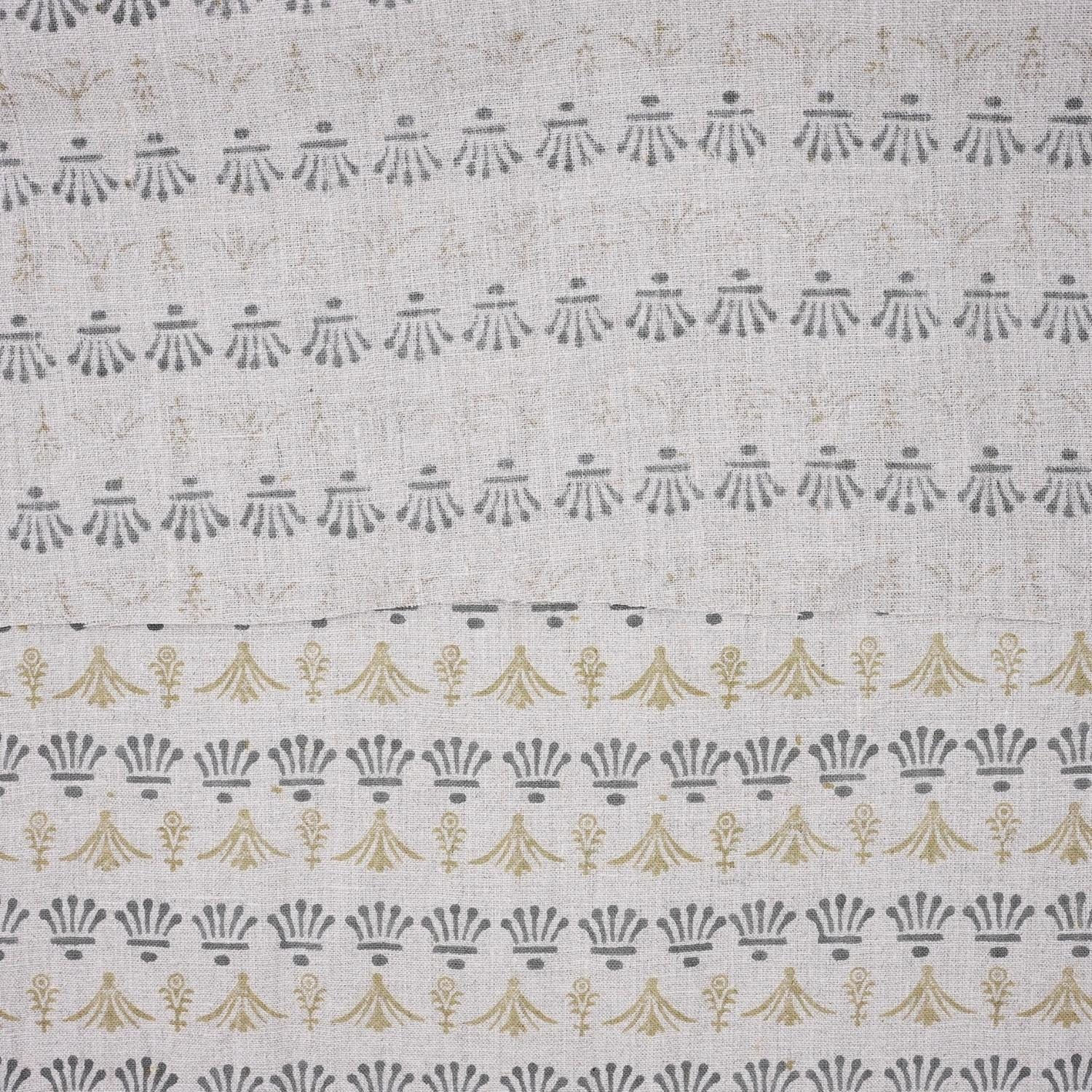 Indian Hand Block Hastakala Print Gray Floral Pure Linen Throw Fabric for Table Cover