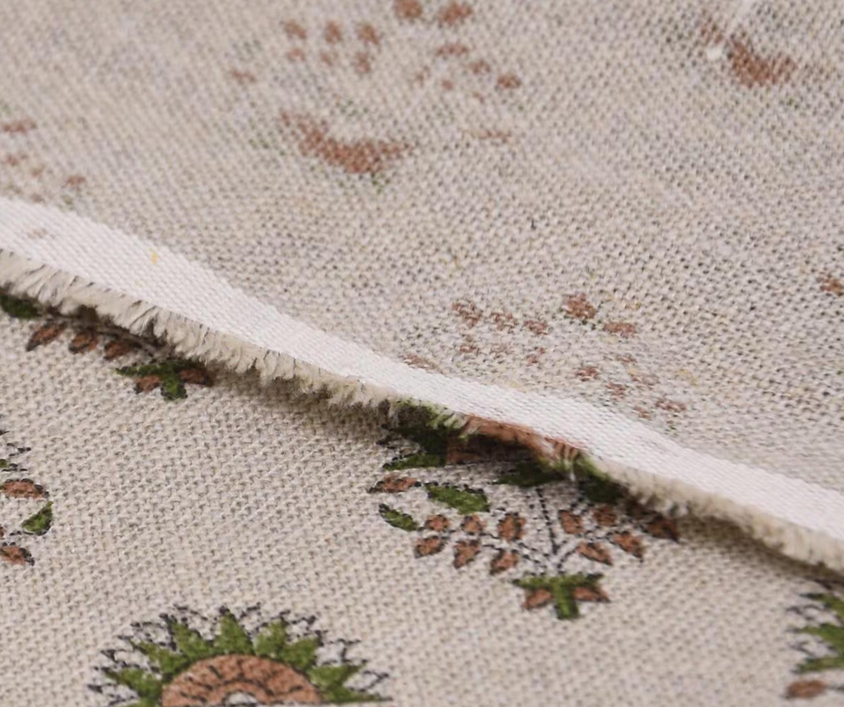 Linen Block Print Fabric 58&quot; Width Heavy Linen Natural Base Color Curtains and Drapes Upholstery Tablecloths and Runners Bedding Tote Bag by Fabritual