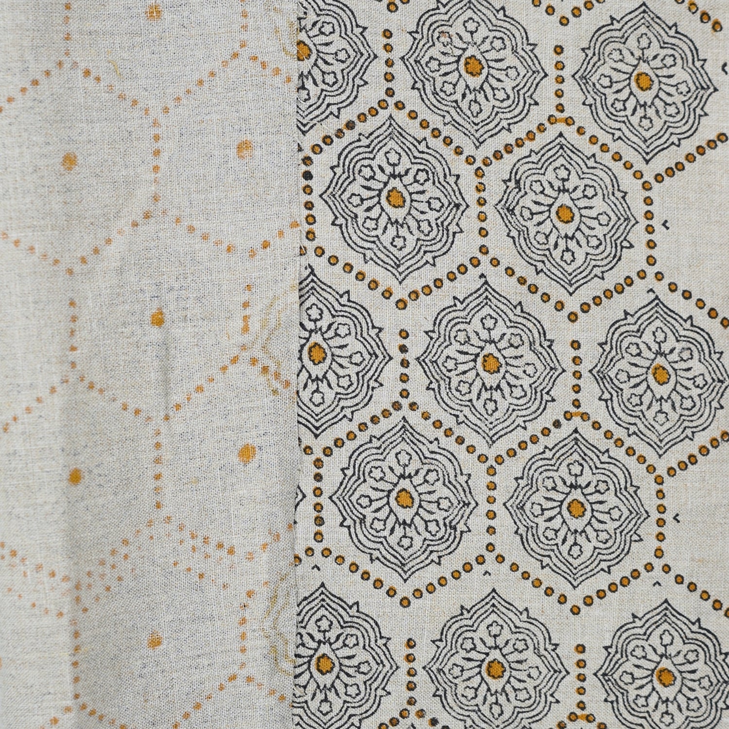 Handcrafted Sustainable Block Print Black Floral Fabric on Pure Linen - Charakha 