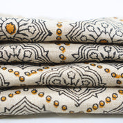 Handcrafted Sustainable Block Print Black Floral Fabric on Pure Linen - Charakha 