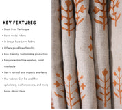 Block Print Pure Linen 58" Wide, Indian Upholstery Fabric, pillow cover fabric, Curtain Linen By The Yard - Tula Orange