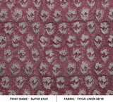 Handmade Maroon Floral Block Printed Thick Linen Fabric For Bedroom Decor - SUPER STAR