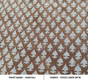 Hariyali Brown Block Print Floral Linen Fabric, Cushion Pillow Fabric By The Yard, Modern Home Decor, Upholstery Fabric