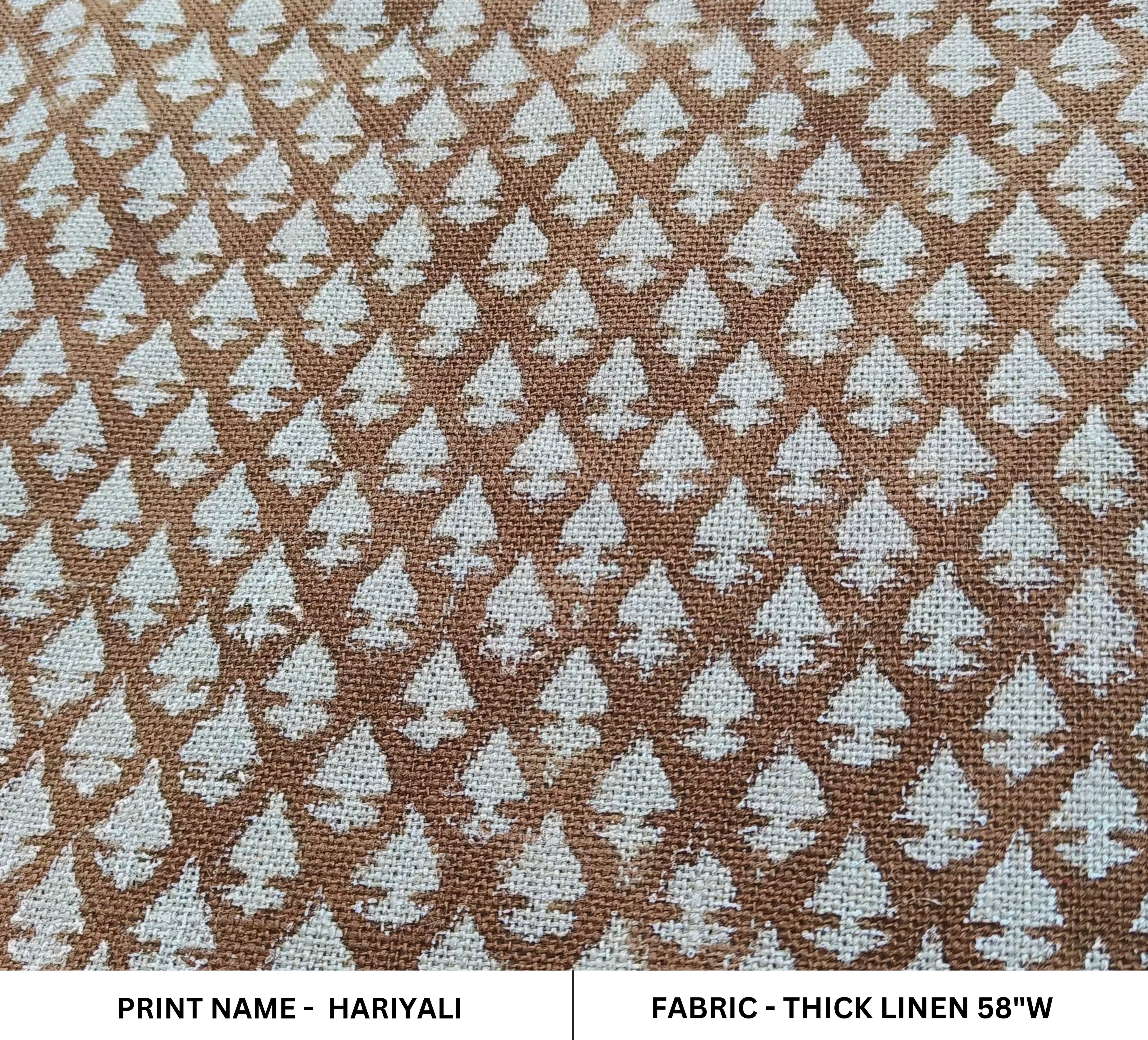 Hariyali Brown Block Print Floral Linen Fabric, Cushion Pillow Fabric By The Yard, Modern Home Decor, Upholstery Fabric