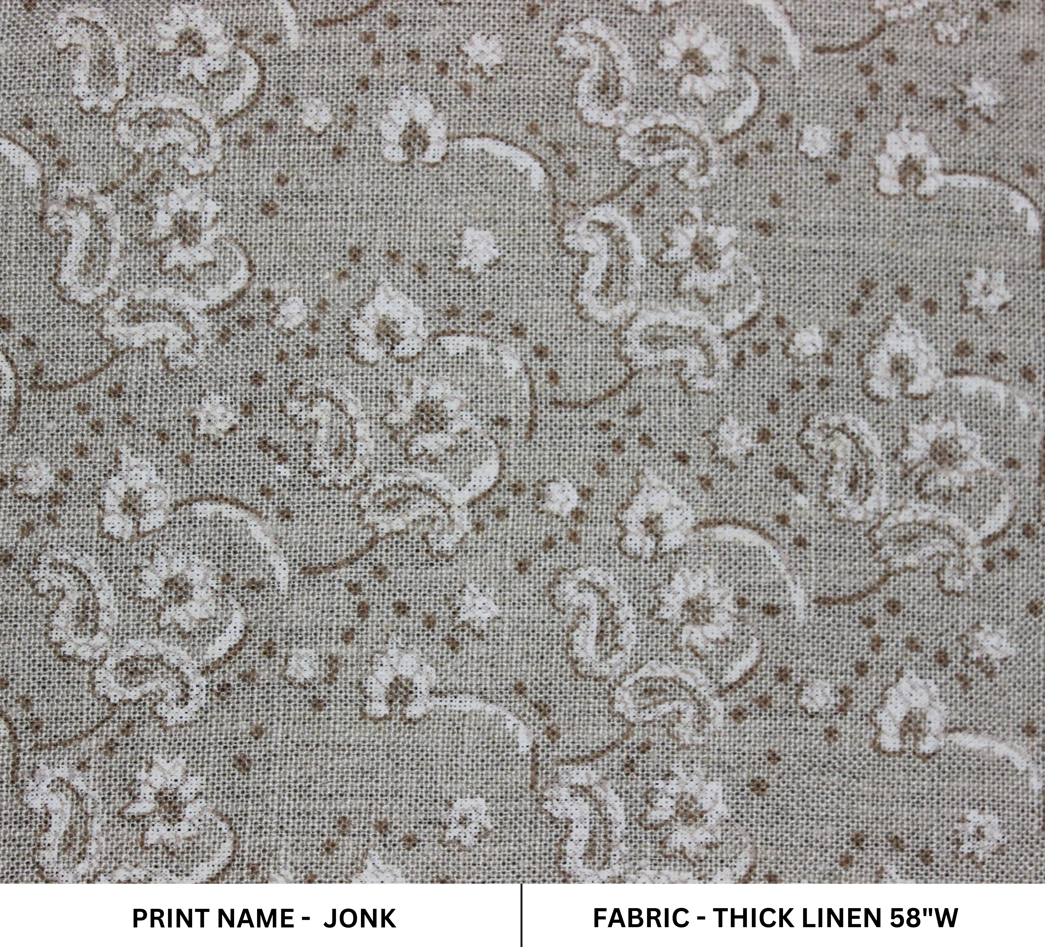 Jonk  Floral Block Print Fabric, Neutral Earthy Color Hand Block Art On Linen Fabrics, Indian Fabric, Home Decors Fabric