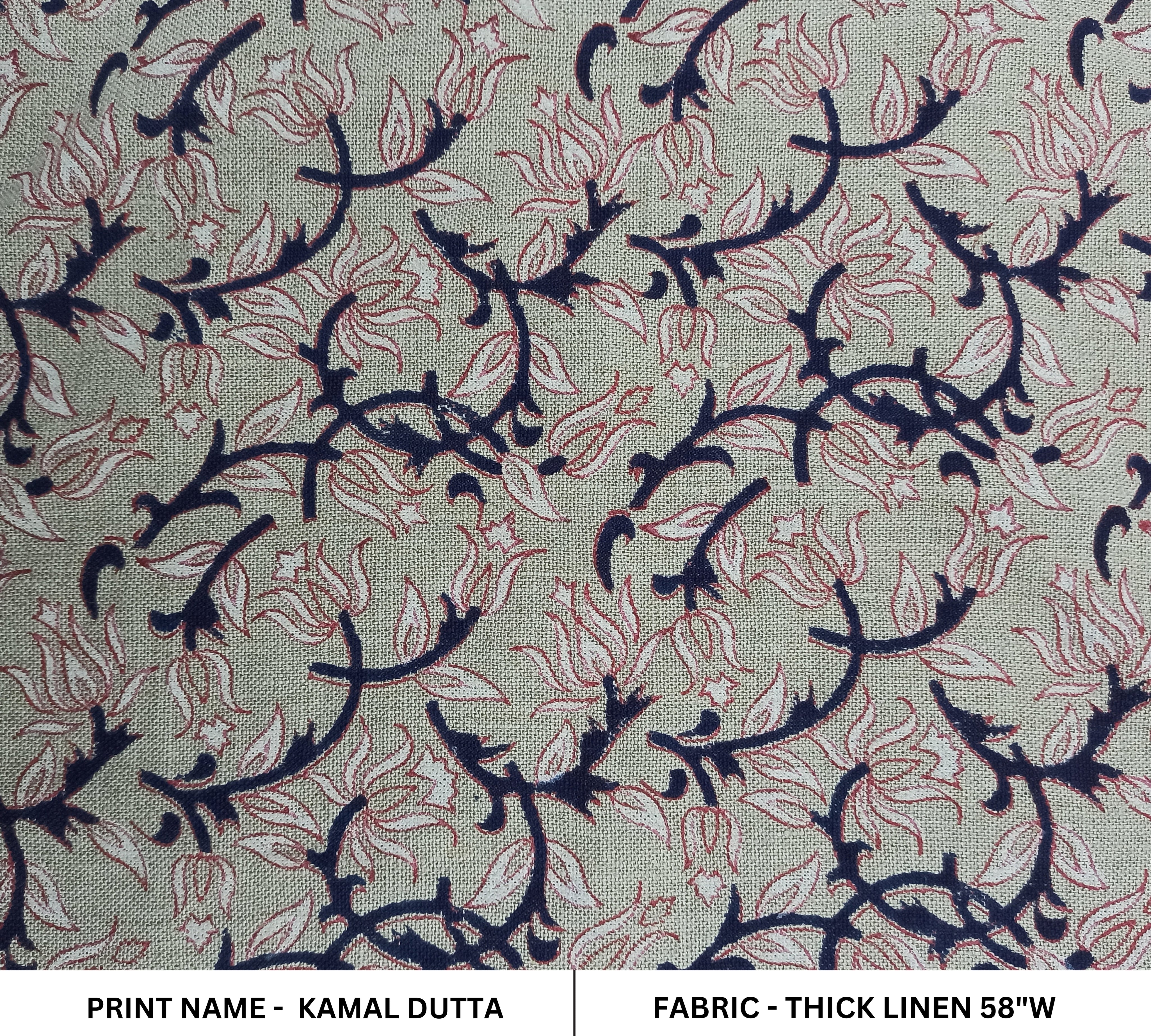 Block print Thick linen fabric, hand stamped, floral pattern, linen textile, Organic Linen, Hand Made Print- Kamal Dutta