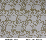 Handcrafted Grey & Green Floral Block Printed 100% Pure Linen Fabric for Pillow Case – ZICRON