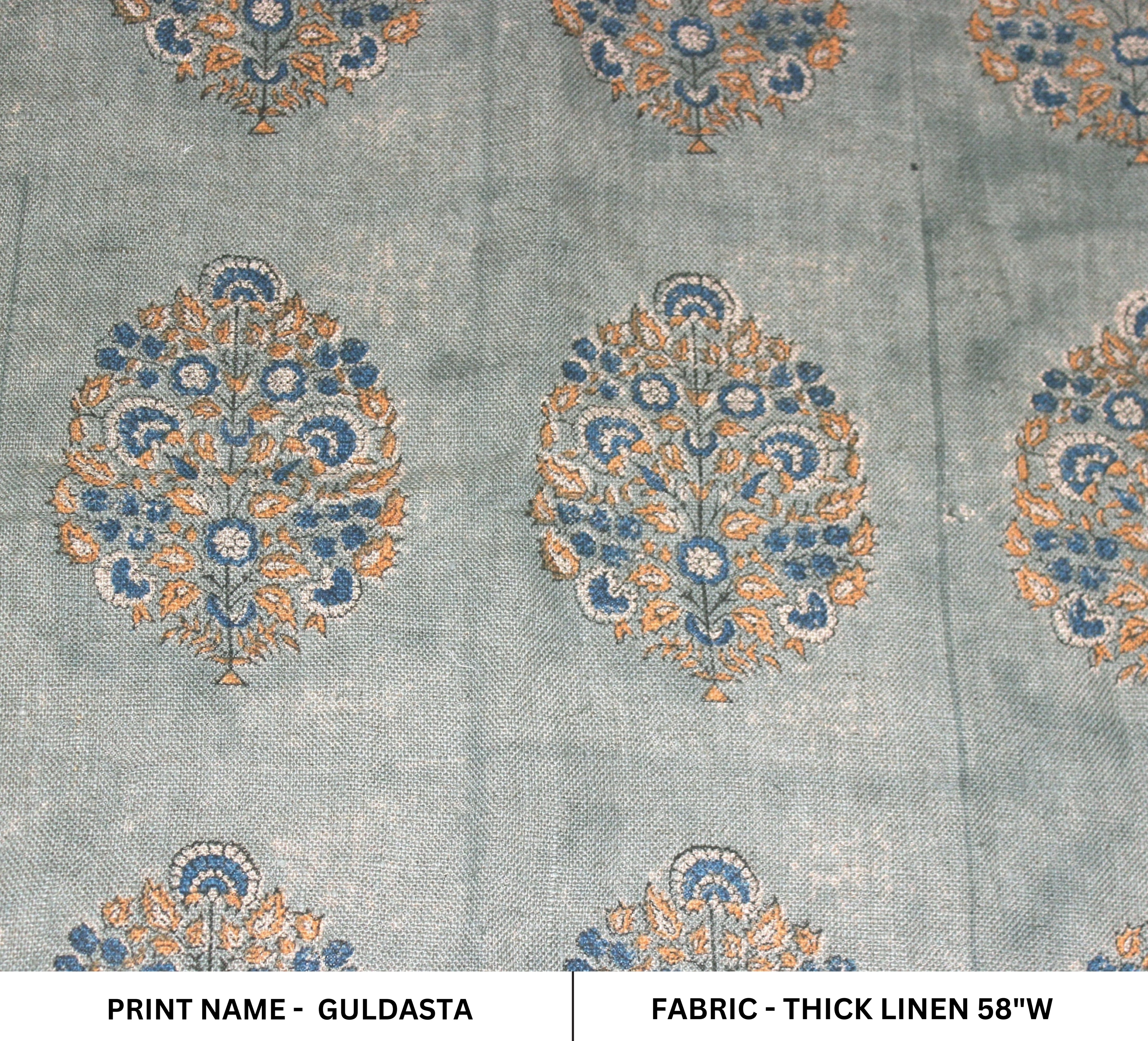 Guldasta  Indian Handblock Print Fabric By The Yard  Indian Handloom Linen  Block Print Fabric  Upholstery, Curtain & Pillow Fabric