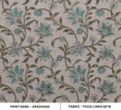 Aradhana Blue  Floral Linen Block Print Fabric, Handloom Linen, Hand Blocked Upholstery, Pillow Case Home Decor