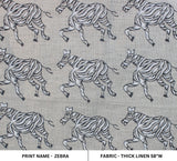 Handmade Block Print Thick Linen Fabric ZEBRA