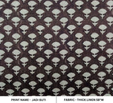 Block Printed Floral Thick Linen Fabric - Jadi Buti