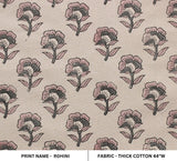 Indian Handmade Rose Floral Block Printed on Duck Canvas Fabric For Decor Room - ROHINI