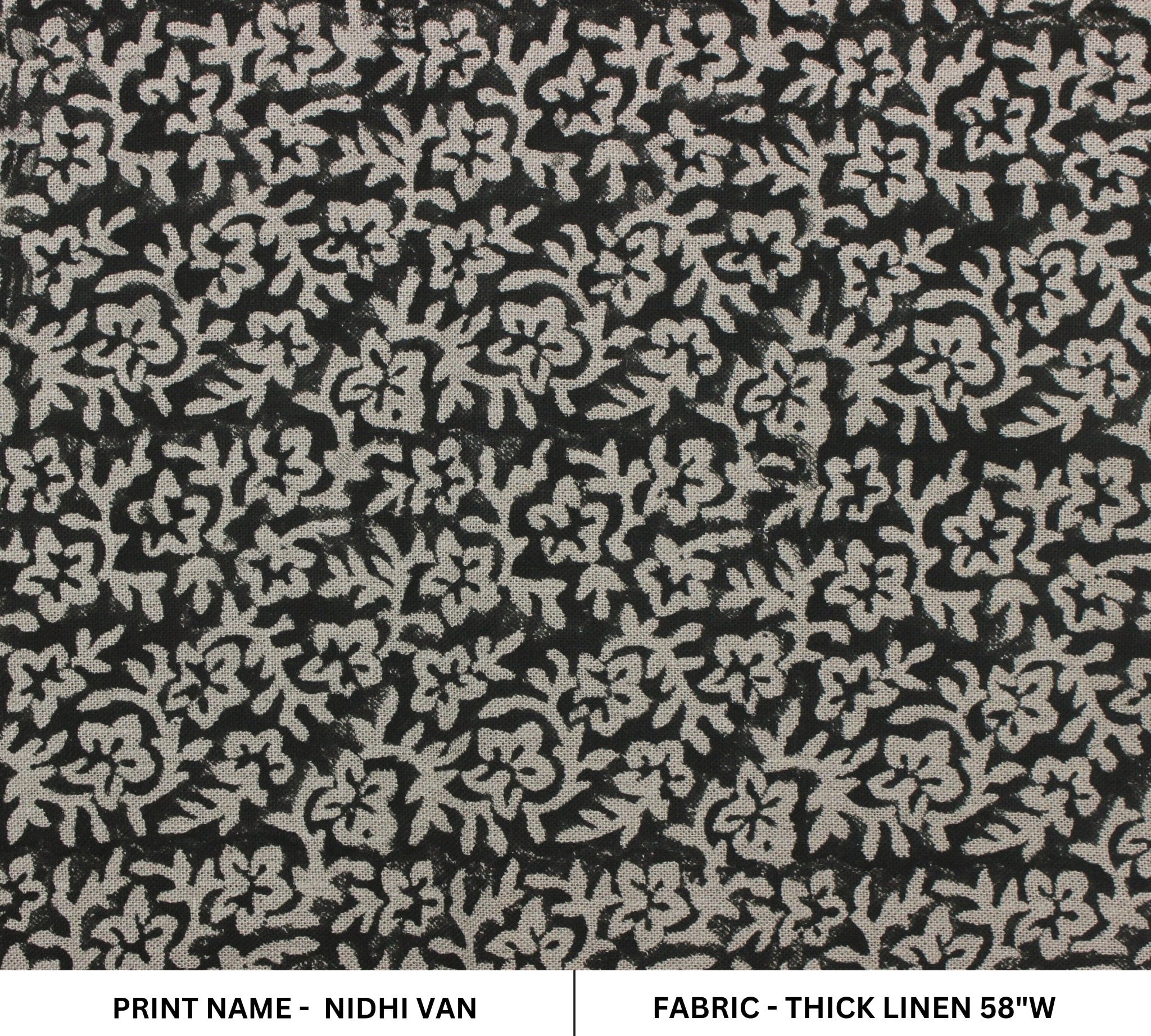 Block Print Linen Fabric, Nidhi Van  Printed Black Fabric Block Print Linen, Indian Fabric, Fabric By The Yards