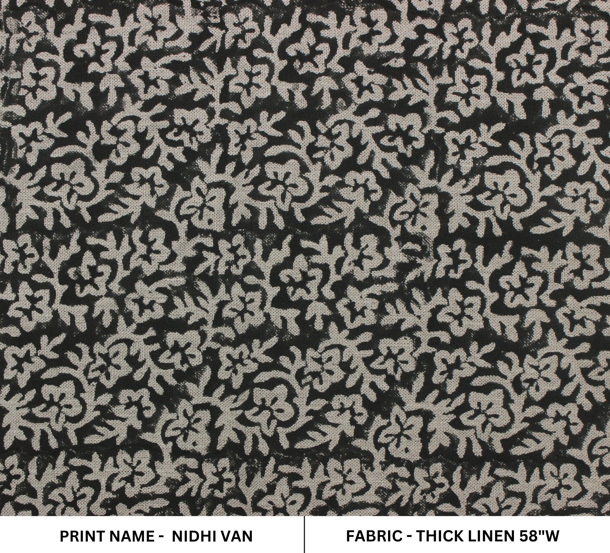 Block Print Linen Fabric, Nidhi Van  Printed Black Fabric Block Print Linen, Indian Fabric, Fabric By The Yards