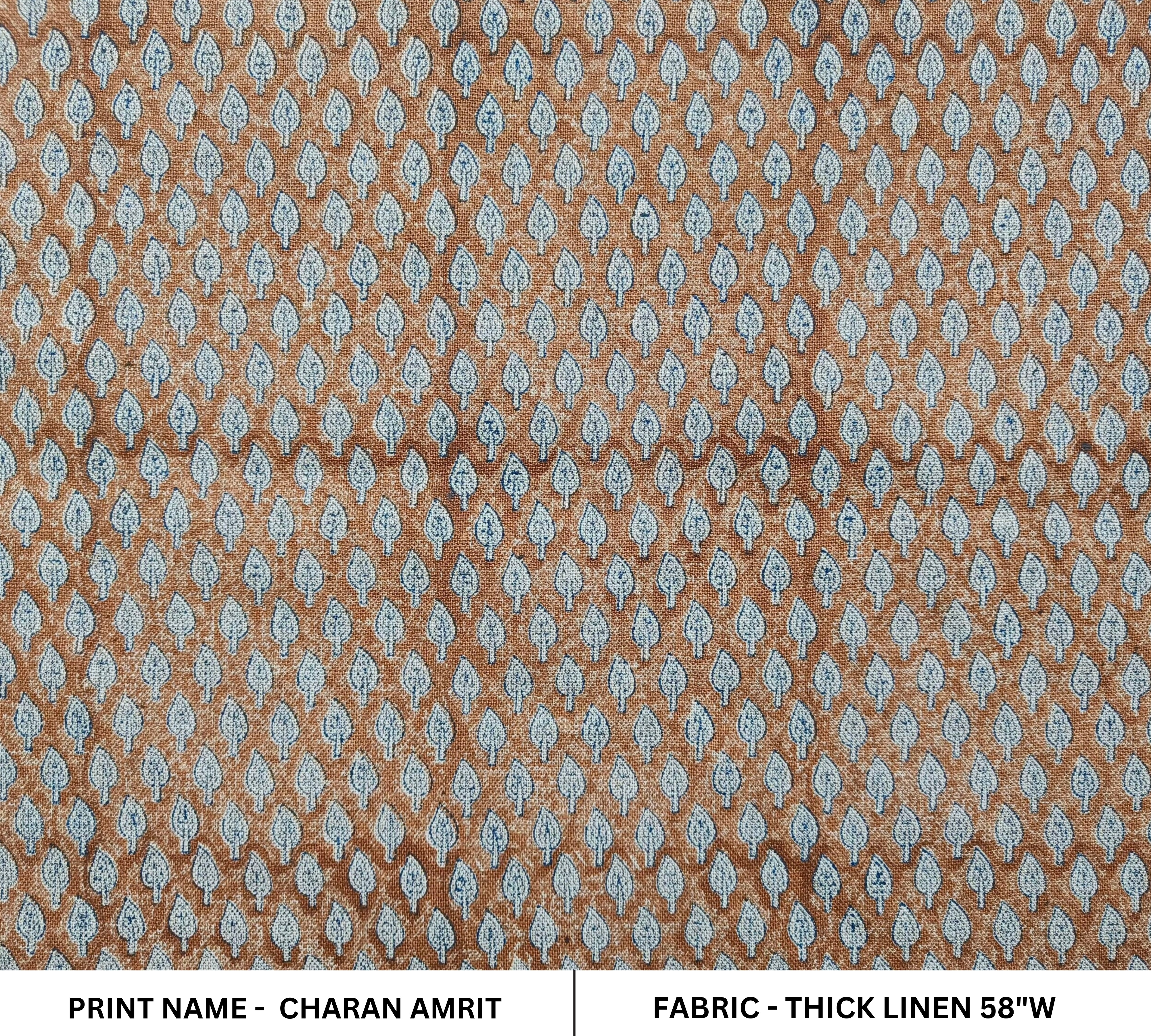 Charan Amrit  Brown Leaf Pattern  Thick Linen Natural  Home Decor Fabric  Indian Hand Block Print  Best Cushion Fabric  Heavy Weight