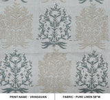 Handcrafted Floral Block Prints In Premium 100% Pure Linen Fabric in Gray For Couch/Sofa - VRINDAVAN