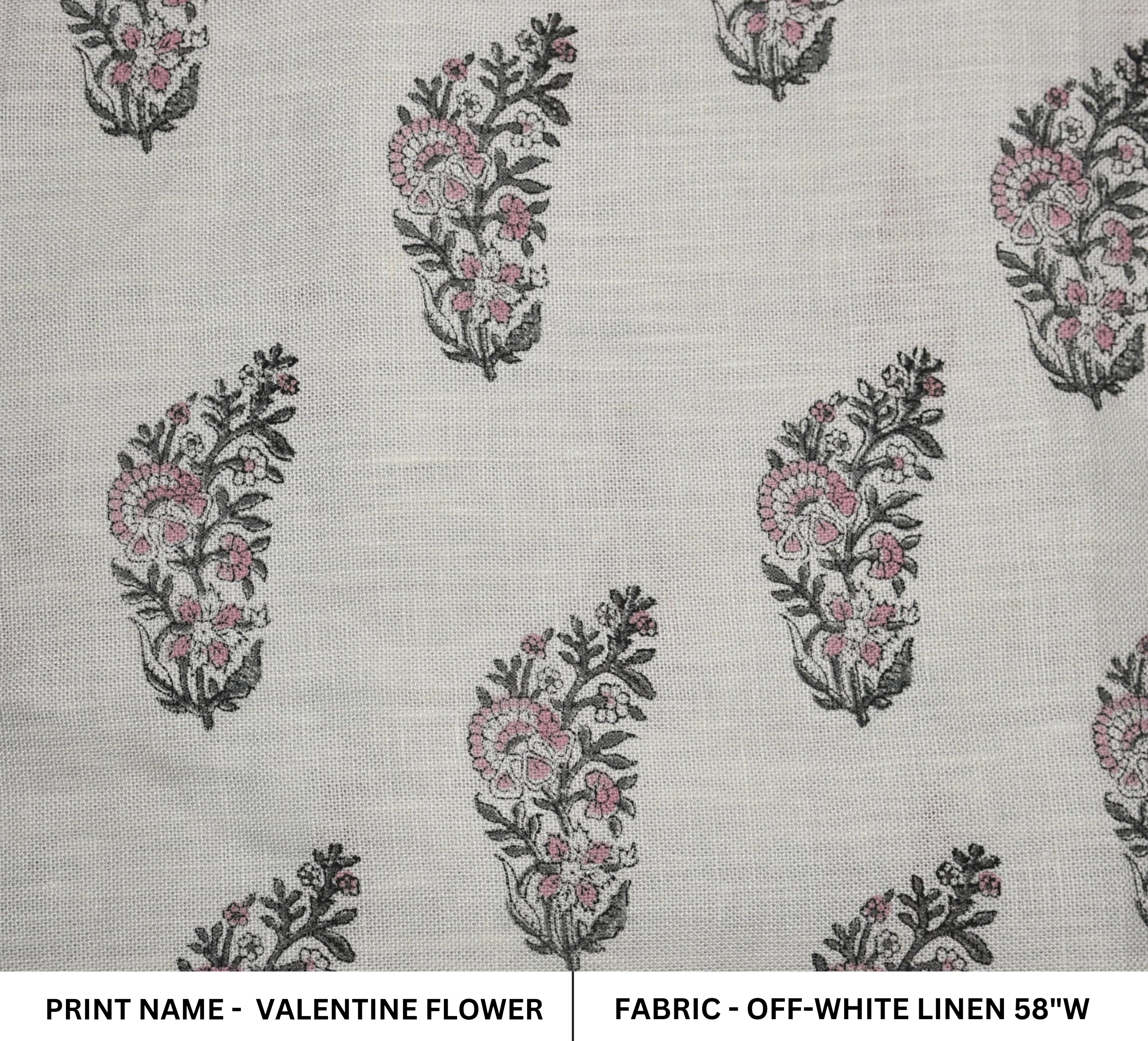 Block Print Linen Fabric, Valentine Flower  Luxury Linen Premium Fabrics  Block Print  Fabric, Indian Upholstery Fabric, Blocked Printed