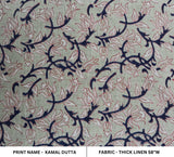 Handmade Block Printed Gray & Brown Floral Boho Thick Linen Fabric for Curtains – Kamal Dutta