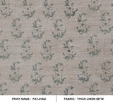 Handcrafted Block Printed Gray Floral Premium Thick Linen Decorative Cushion Fabric - PATJHAD