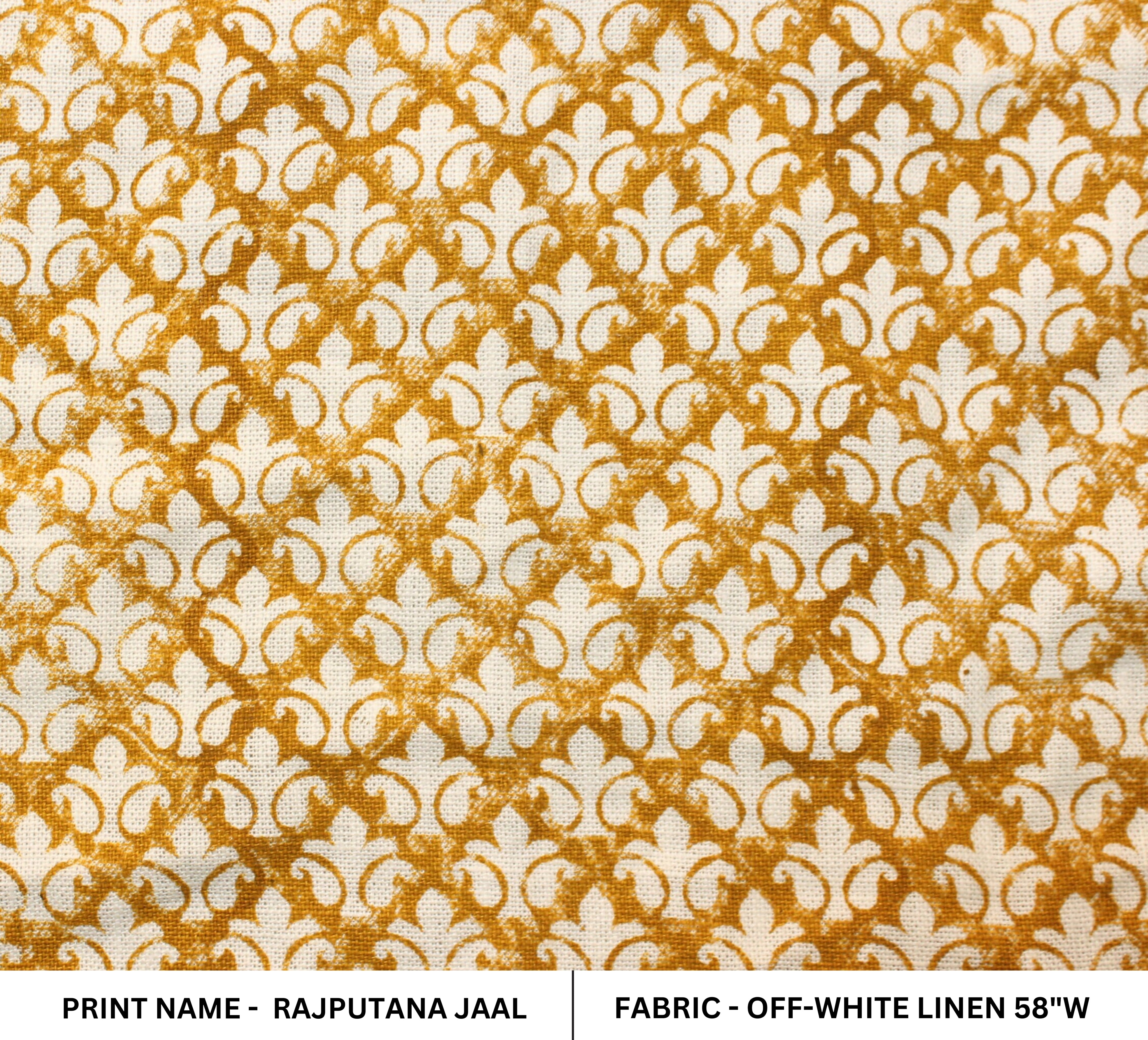 Block Print Linen Fabric, Rajputana Jaal  Mustard Block Print Fabric, Linen Block Print  Hand Block Upholstery, Block Print Pillow Case