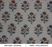 Botanicalblock Print Handloom Linen Fabric Heavy Linen Fabric Block Print Upholstery Fabric, Pillow Cover Fabric, Curtain Linen By The Yard