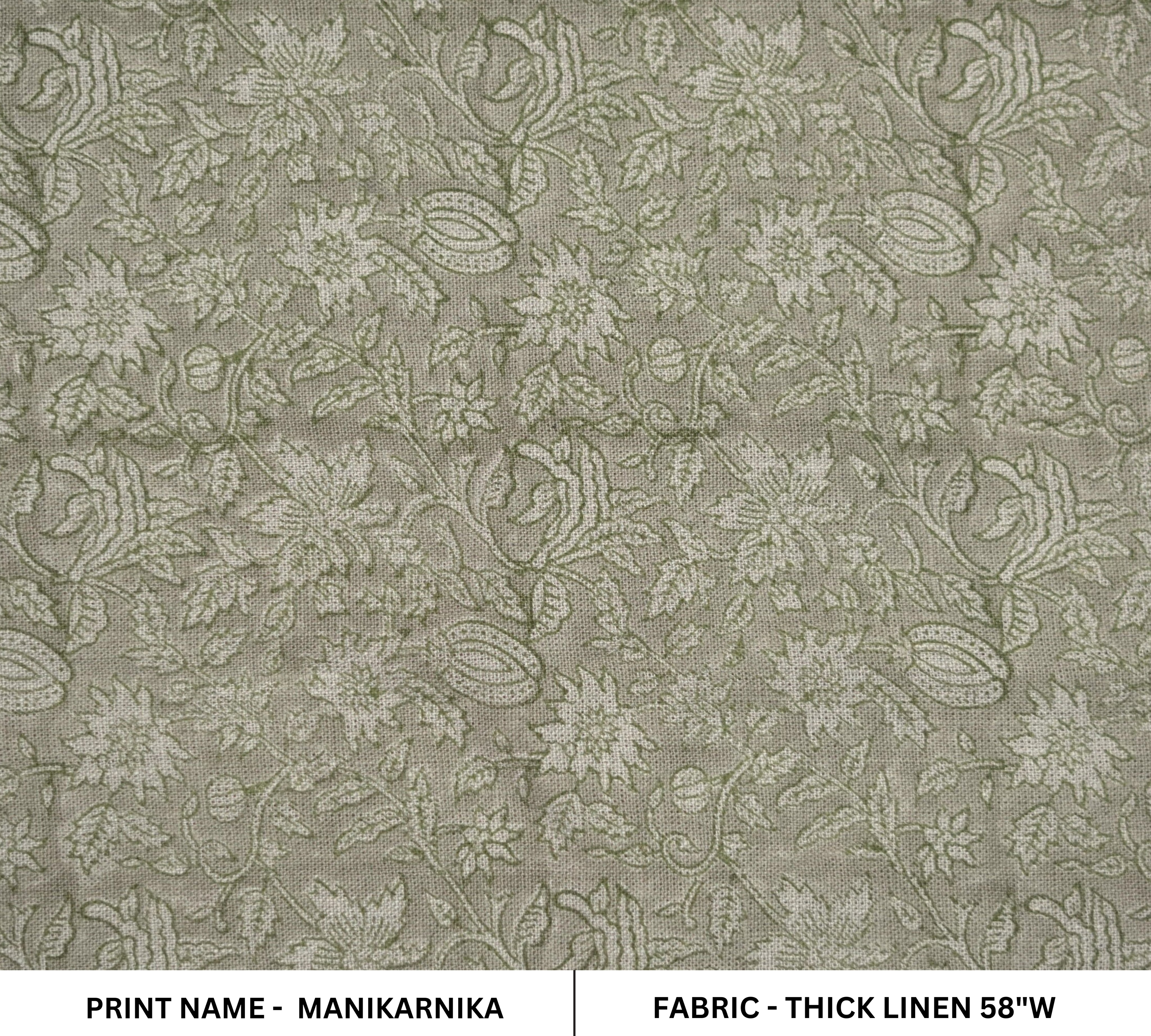 Block Print Linen Fabric, Manikarnika Harit  Natural Green Block Print Linen Fabric  Handmade Indian Handblock Art  Linen & Cotton For Home And Interior Decors