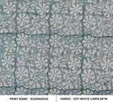 Indian Handmade Throw Floral Gray Block Printed Off-White Linen Fabric For Roman Shade - RUDRAKSHA