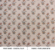 Coastal Tulip  Pure Linen Block Print  Block Print Fabric, Printed Linen Fabric, Block Print Upholstery Fabric, By The Yard, Linen Fabric,