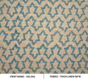 Block Print Linen Fabric, Zig Zag  Block Print Handloom Linen Fabric Linen Fabric Flower Light Tan Colour,Home Decor, Upholstery Fabric,Pillow Cover, Table Cloth