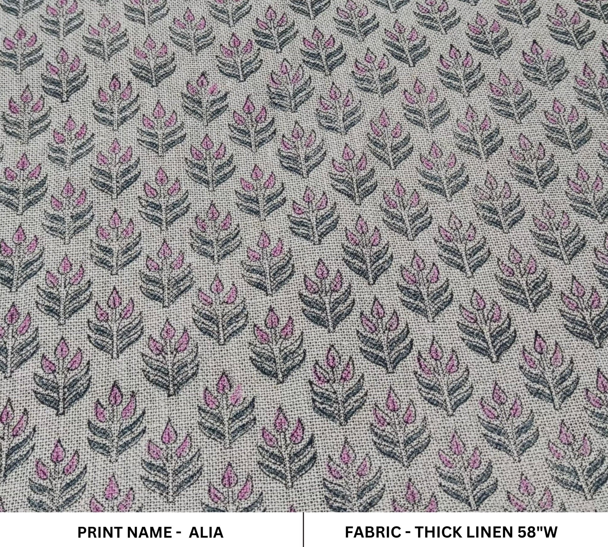 Alia Pink Home Decor Linen,Block Print Fabric,58"Linen By The Yard,Thick 360 Gsm Linen Perfect For Cushion Cover,Upholstery, Curtains