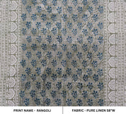 Linen block print fabric , handloom linen 58" wide fabric by the yard, Indian hand block, curtain pillow - RANGOLI ART
