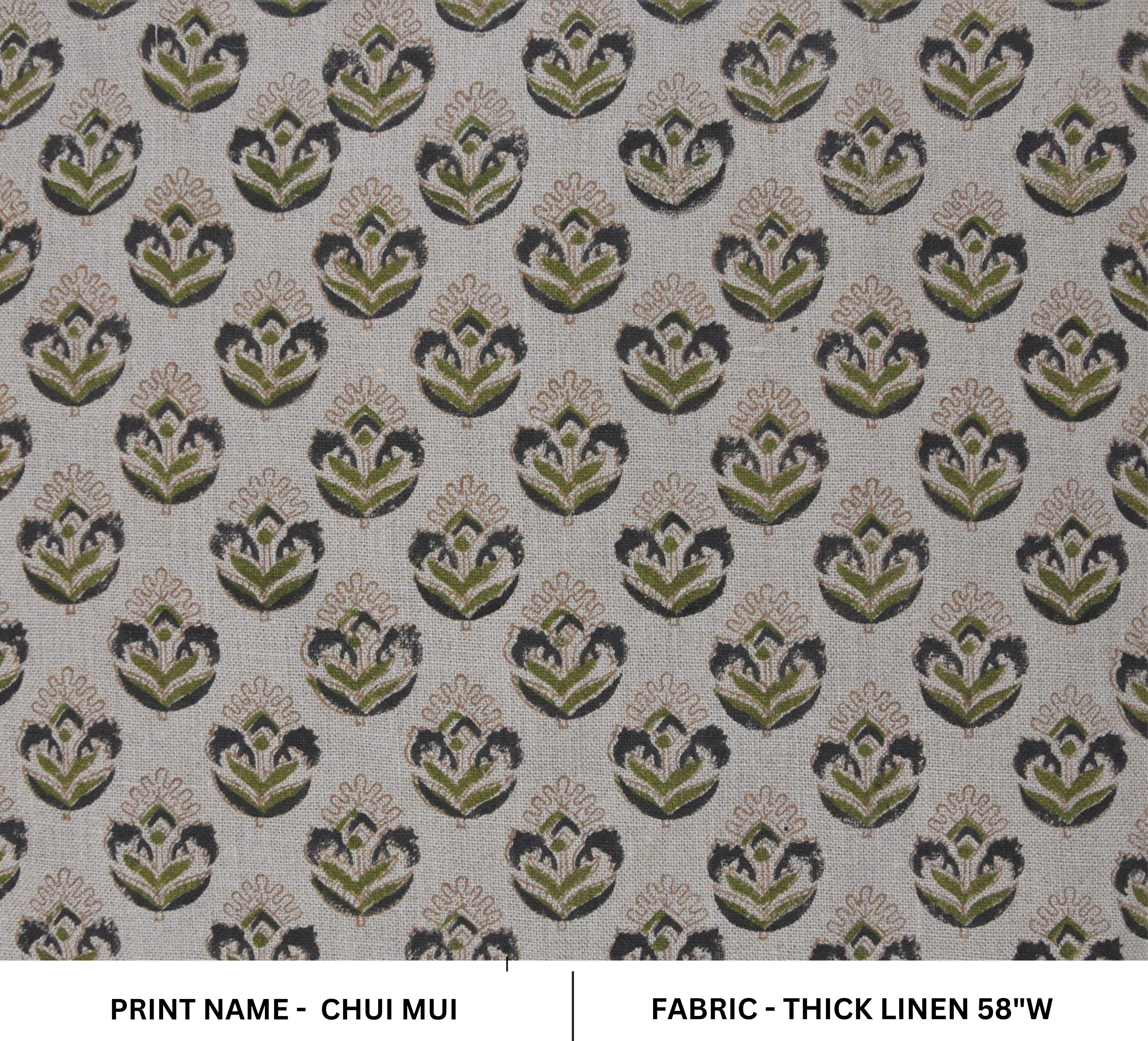 Block Print Handloom Thick Linen 58" Wide Fabric, Upholstery Fabric, Pillow Cover, Natural Colour, Home Decor - Crown