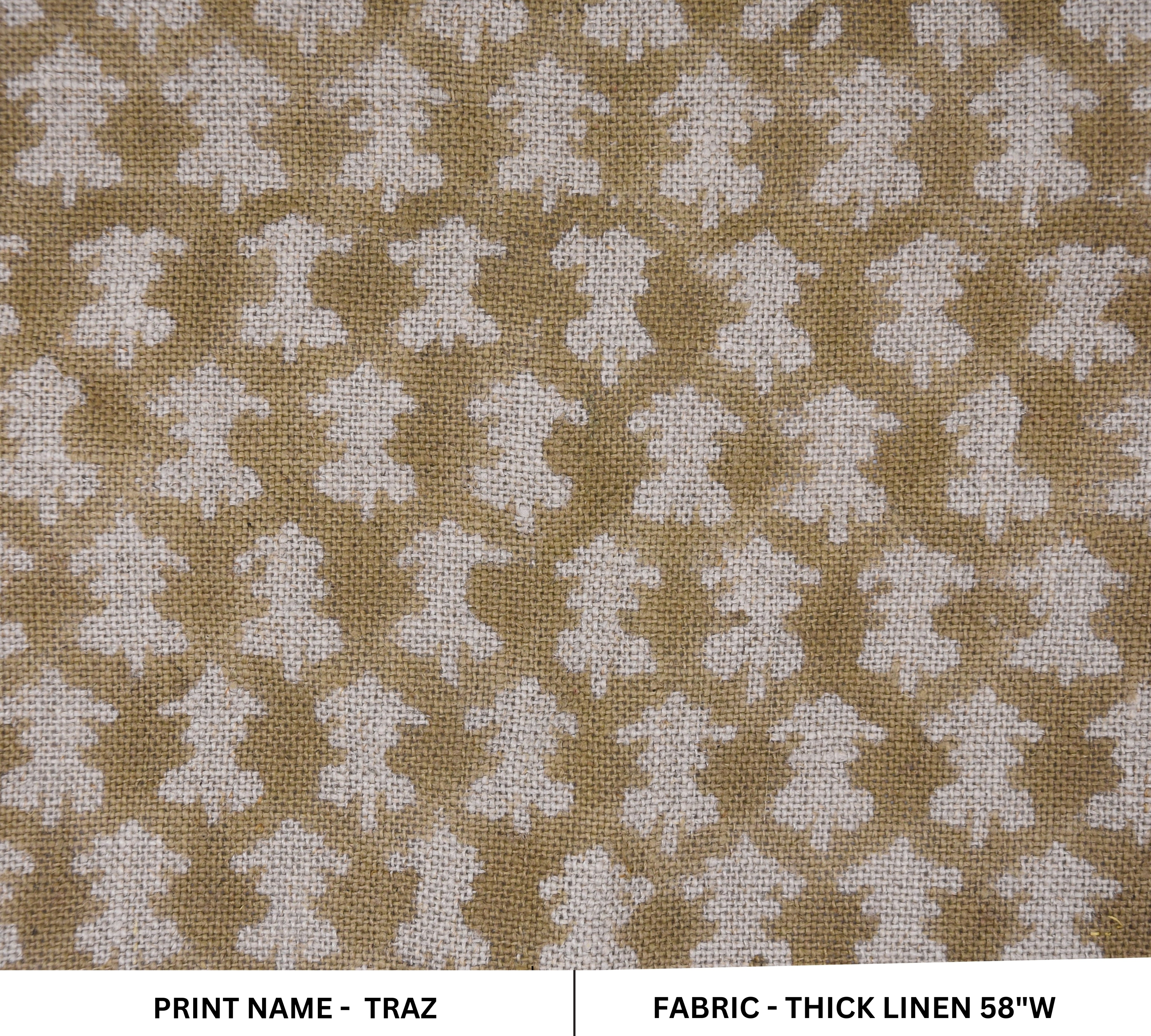 Thick Linen 58" Wide, Block Print fabric, by the yard, Indian print, handloom pillow curtains upholstery - Traz Mustard