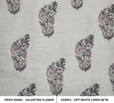 Hand Crafted Block Print Off- White Linen Fabric VALENTINE FLOWER