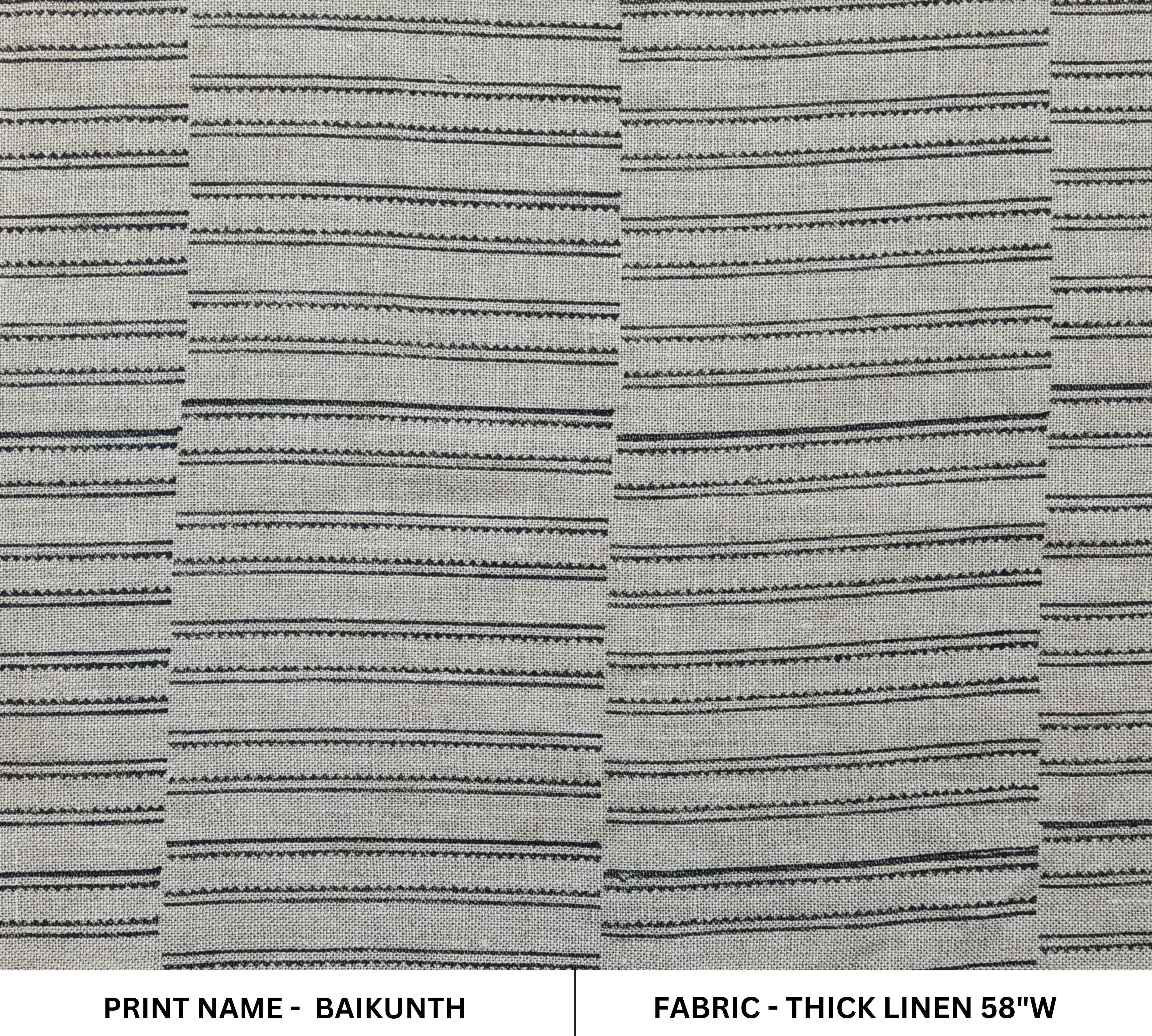Baikunth  Striped Linen, Block Print Fabric, Pillow Cover Blockprints, Hand Block Fabric Upholstery, Wide Curtain Fabric By Yard
