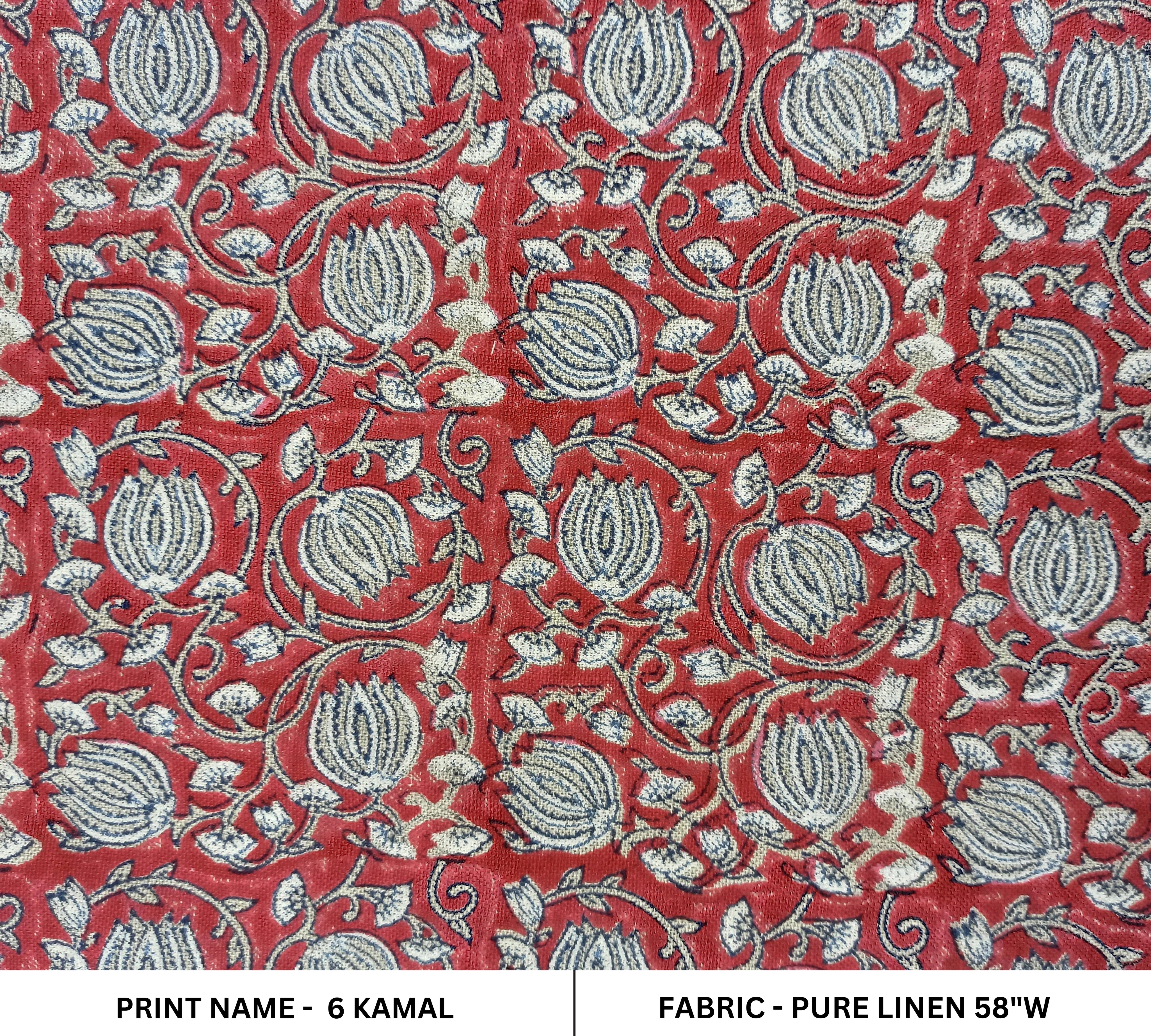 Thick Linen, block print fabric, floral fabric, floral pattern, home décor, Indian fabric, Chair Fabri - 6 Kamal Red