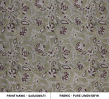 Indian Block Printed Throw Boho Gray and Brown Floral Pure Linen Fabric – Saraswati