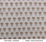 Handcrafted Floral Brown and Gray Block Printed Fabric on Duck Canvas For Bedroom - KOHINOOR