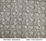 Handmade Throw Boho Silver Floral Block Printed Thick Linen Fabric For Sofa Cushion - MANIKARNIKA