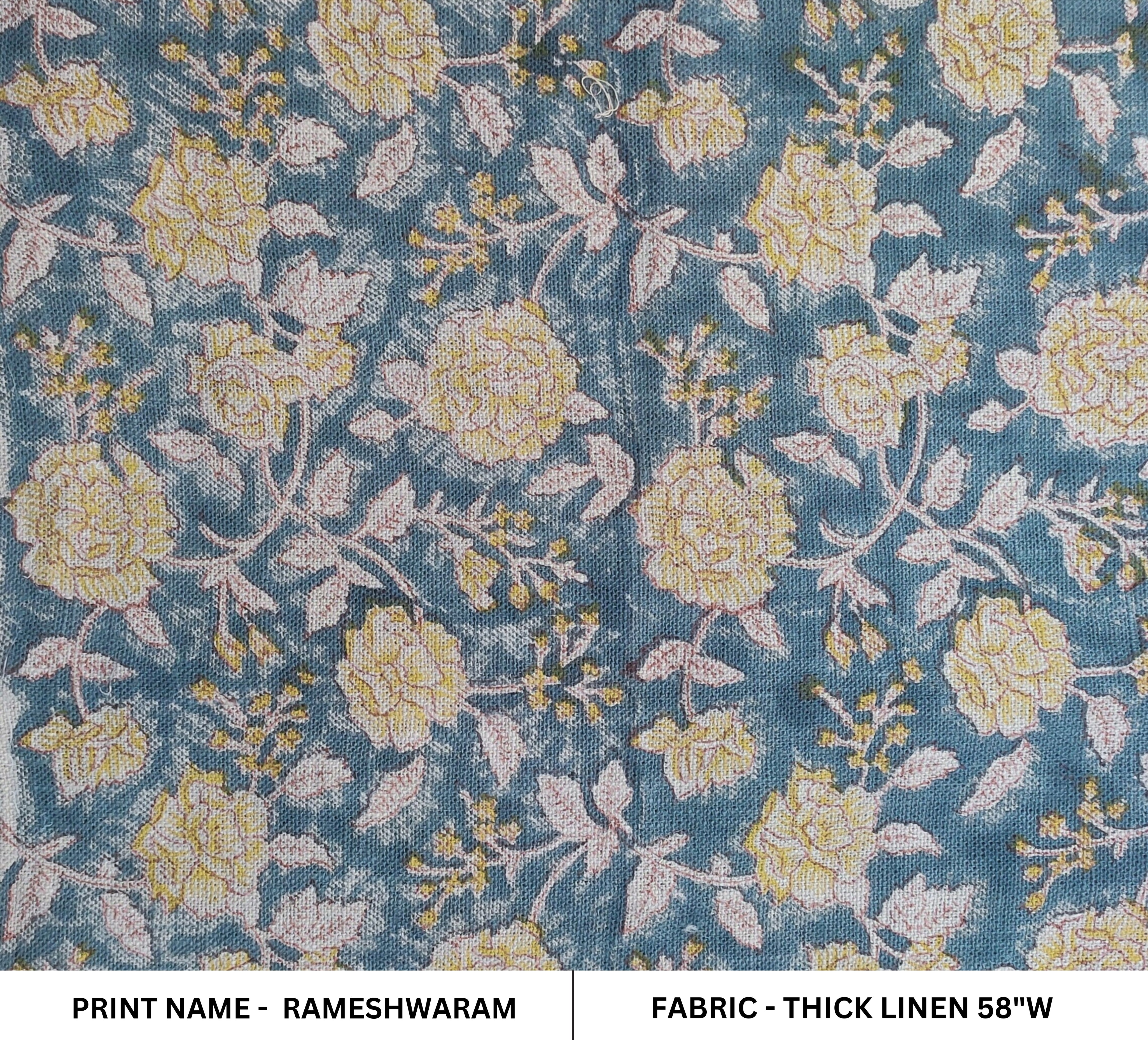 Block Print Linen Fabric, Rameshwaram  Floral Linen Fabric Block Print, Fabric By The Yard, Tablecloth Fabric, Cushion Cover Fabric, Block Print Upholstery
