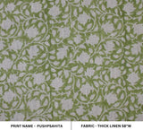 Leaf Block Print Thick Linen Fabric PUSHPSAMHITA