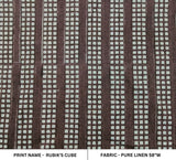 Handmade Throw Wide Line Block Printed 100% Pure Linen Custom Fabric - RUBIK'S CUBE